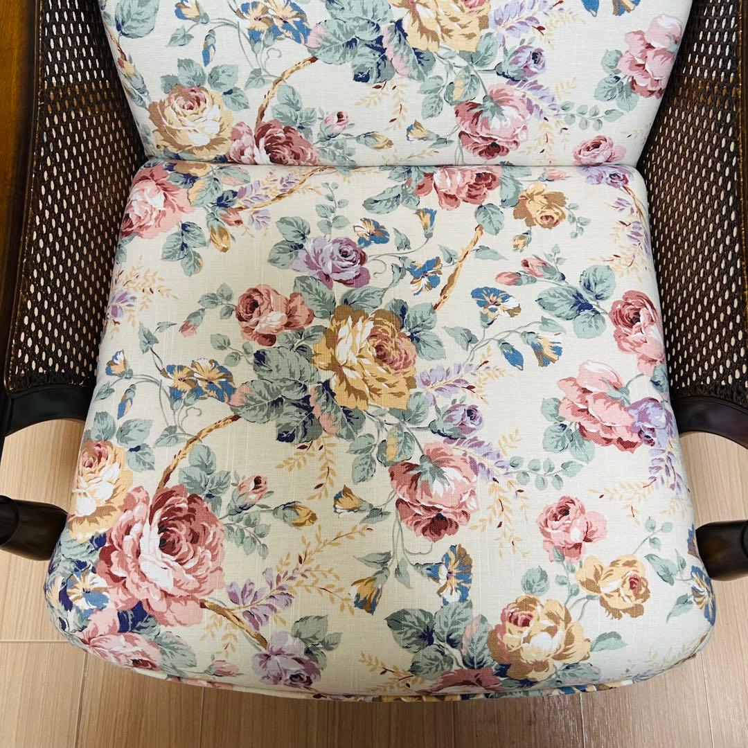 カリモク 1人掛けソファ 藤張り　サイドラタン　高級家具　アンティークチェア