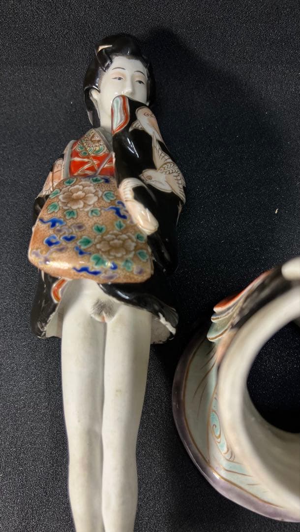 九谷焼 春画人形 色絵金彩 舞妓　陶器人形枕絵　置物