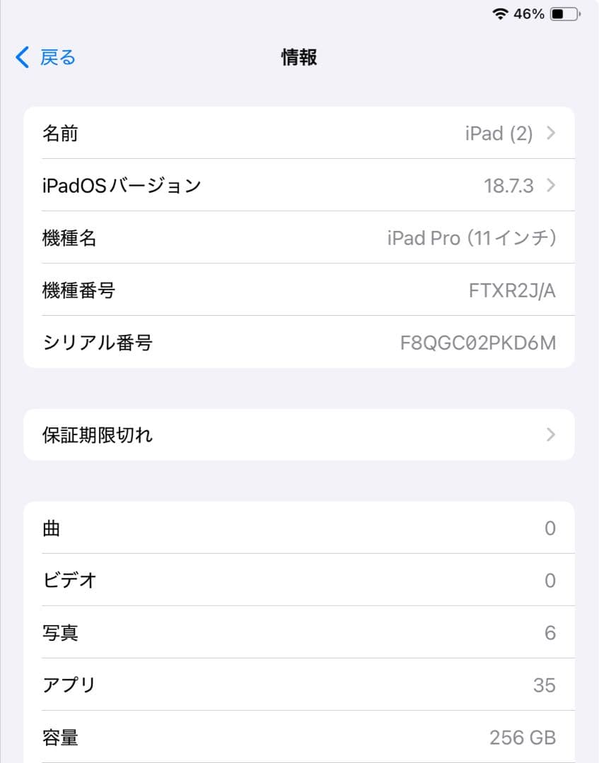 iPad Pro 11インチ 第1世代 256ギガ Wi-Fiモデル シルバー