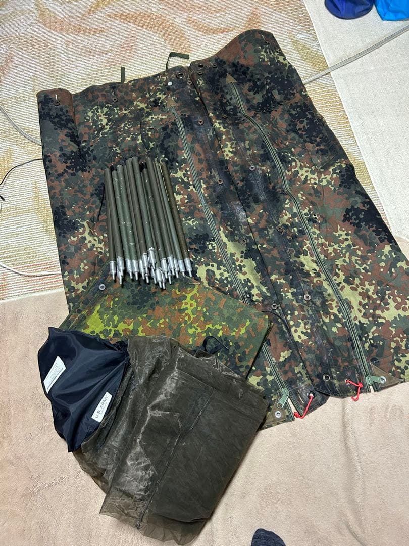 【特別仕様】ドイツ軍幕フレックターンカモ パップテント&専用フレームポール&かや