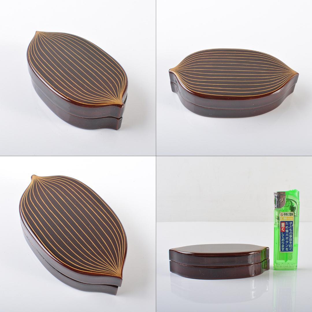 茶道具　加賀蒔絵　中村宗尹作　鵬雲斎好写　笹葉形　香合　共箱　C　R6205