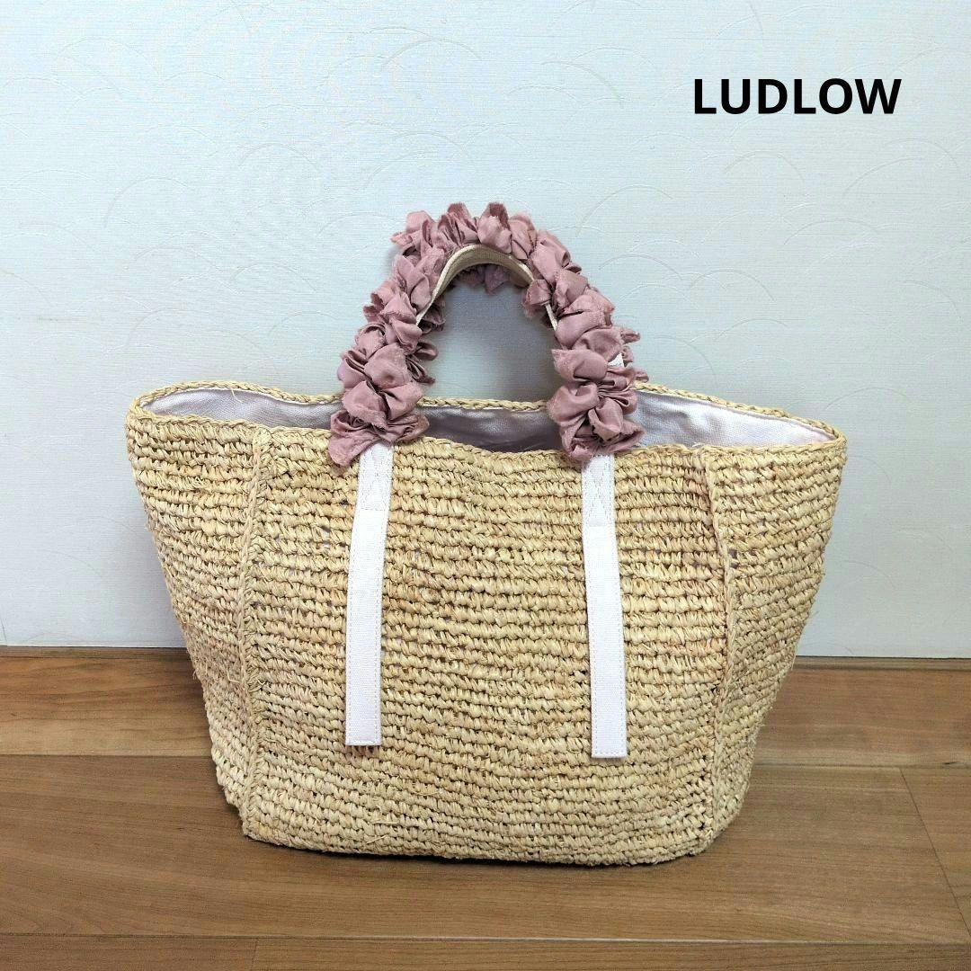 LUDLOW ラドロー フリル付ラフィアバッグ トートバッグ かごバッグ ピンク