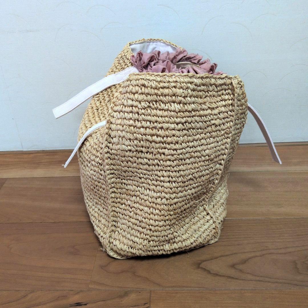 LUDLOW ラドロー フリル付ラフィアバッグ トートバッグ かごバッグ ピンク