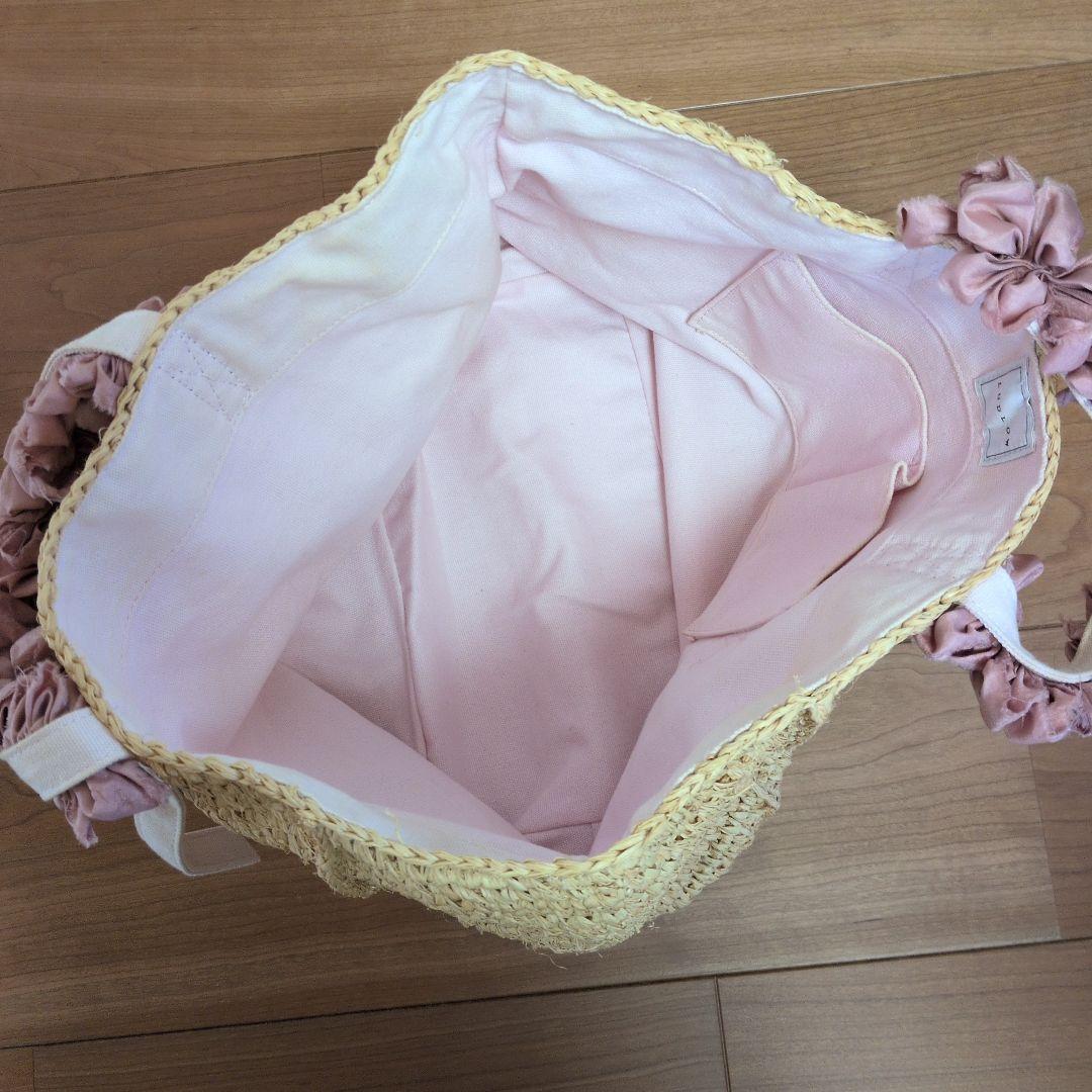 LUDLOW ラドロー フリル付ラフィアバッグ トートバッグ かごバッグ ピンク