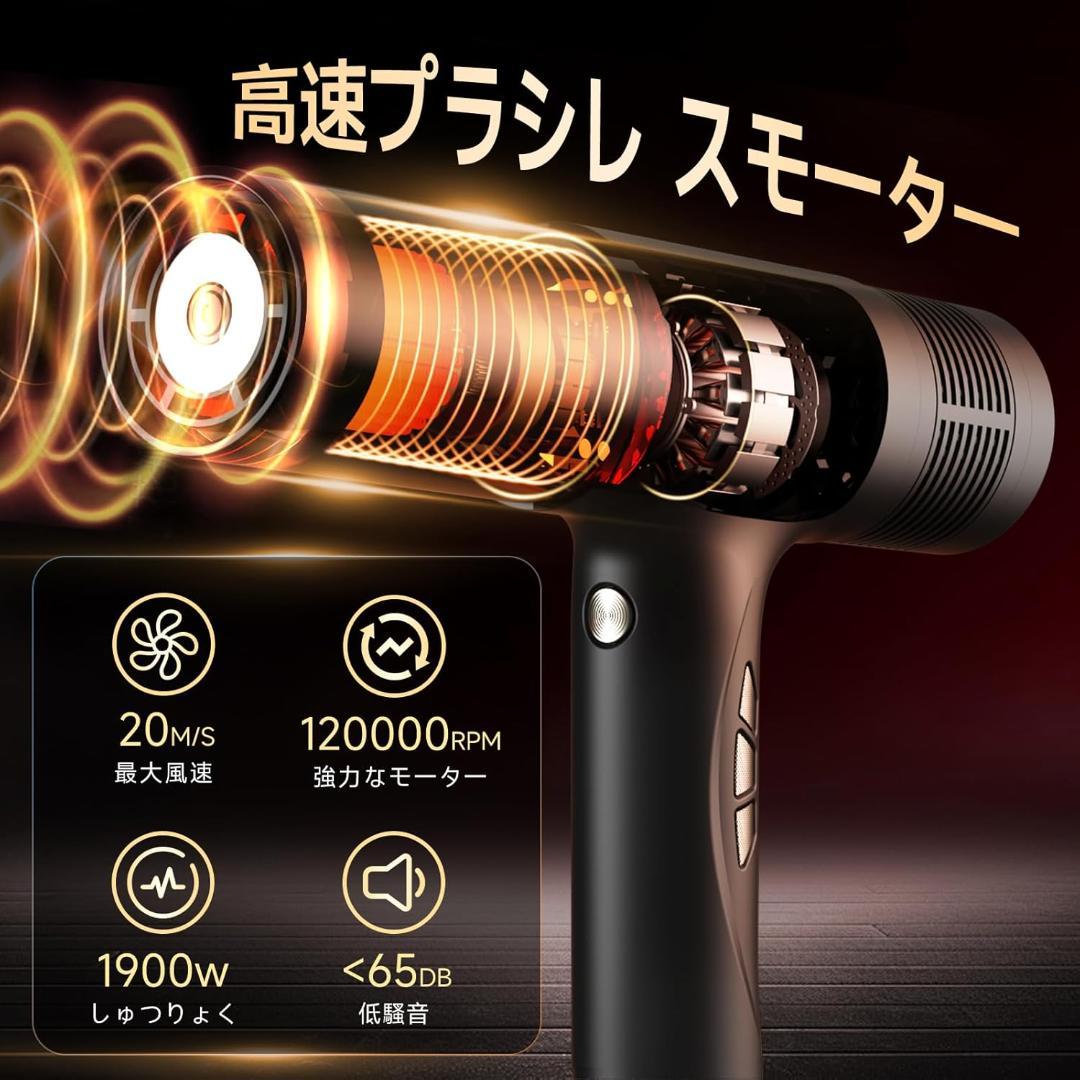 IOFVSSIドライヤー 大風量 速乾 冷風/熱風 3段階温度調節 【グレー】