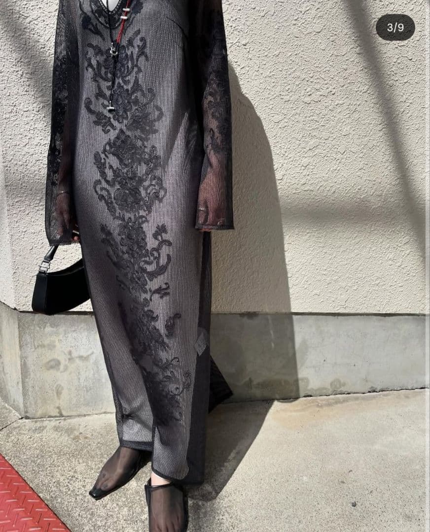 Ameri　FLORA EMBROIDERY MESH DRESS