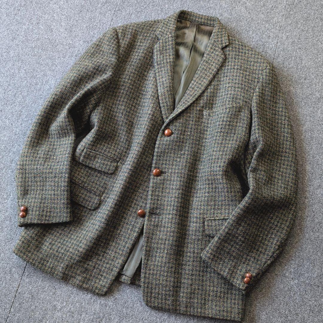 希少 50s ビンテージ ハリスツイード ジャケット ウール くるみボタン 古着