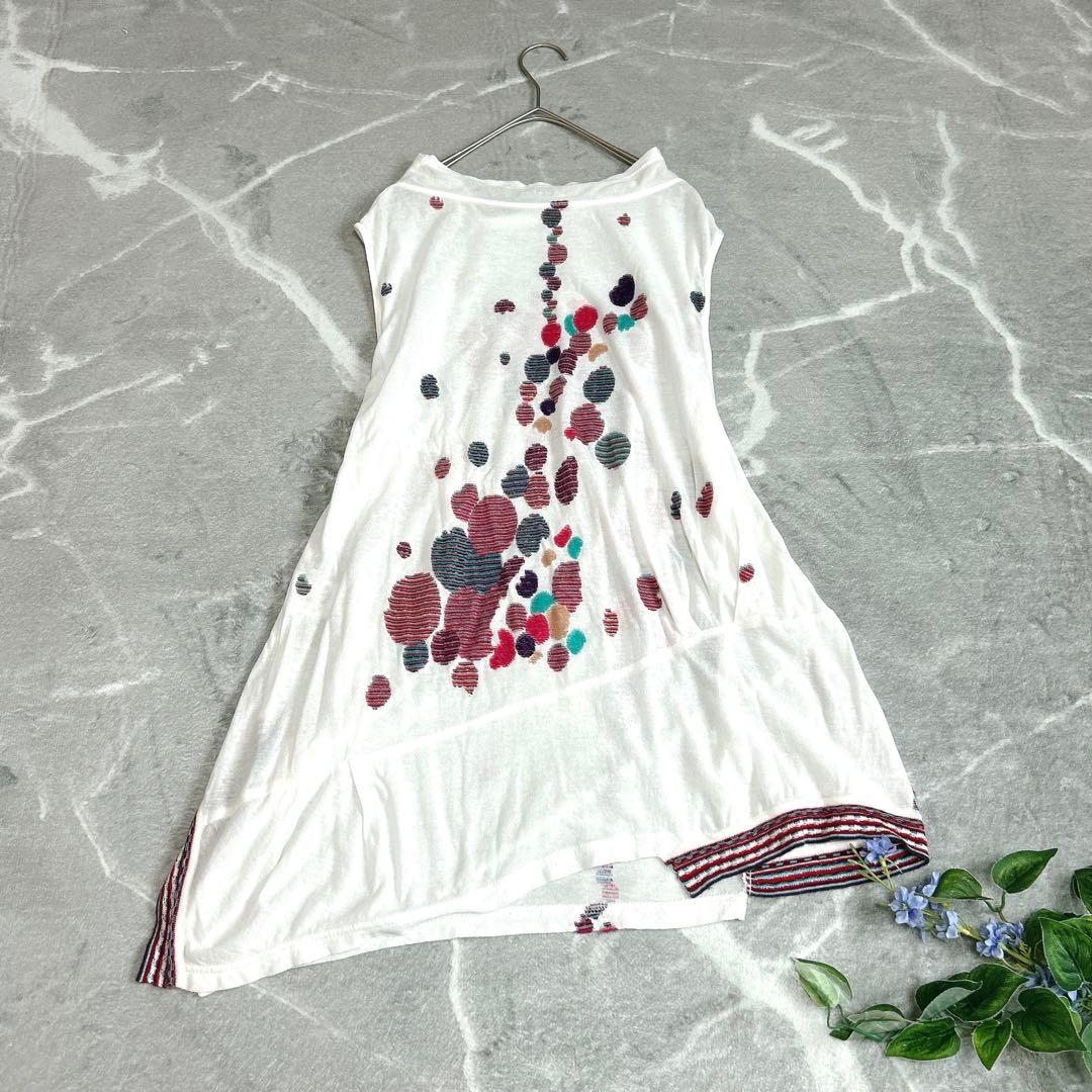 美品⁂センソユニコ⁂ジウ⁂ノースリーブロングチュニック　ジャガード　総柄　変形裾