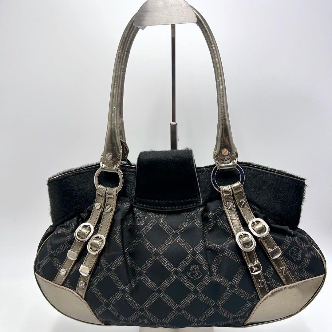 VERSACE ハンドバック グレカ模様 メデューサモチーフ 総柄 ファー