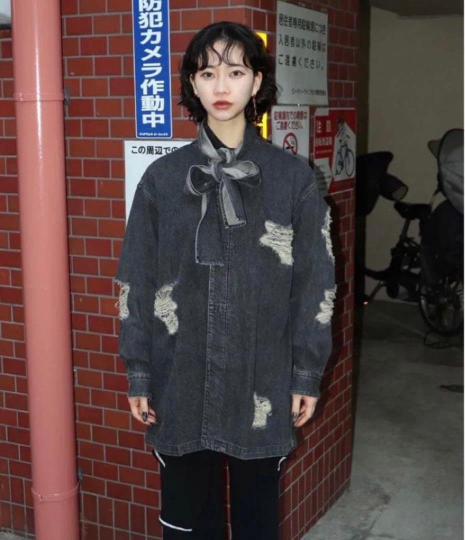 【美品】BELPER デニムボウタイブラウス　ブラック