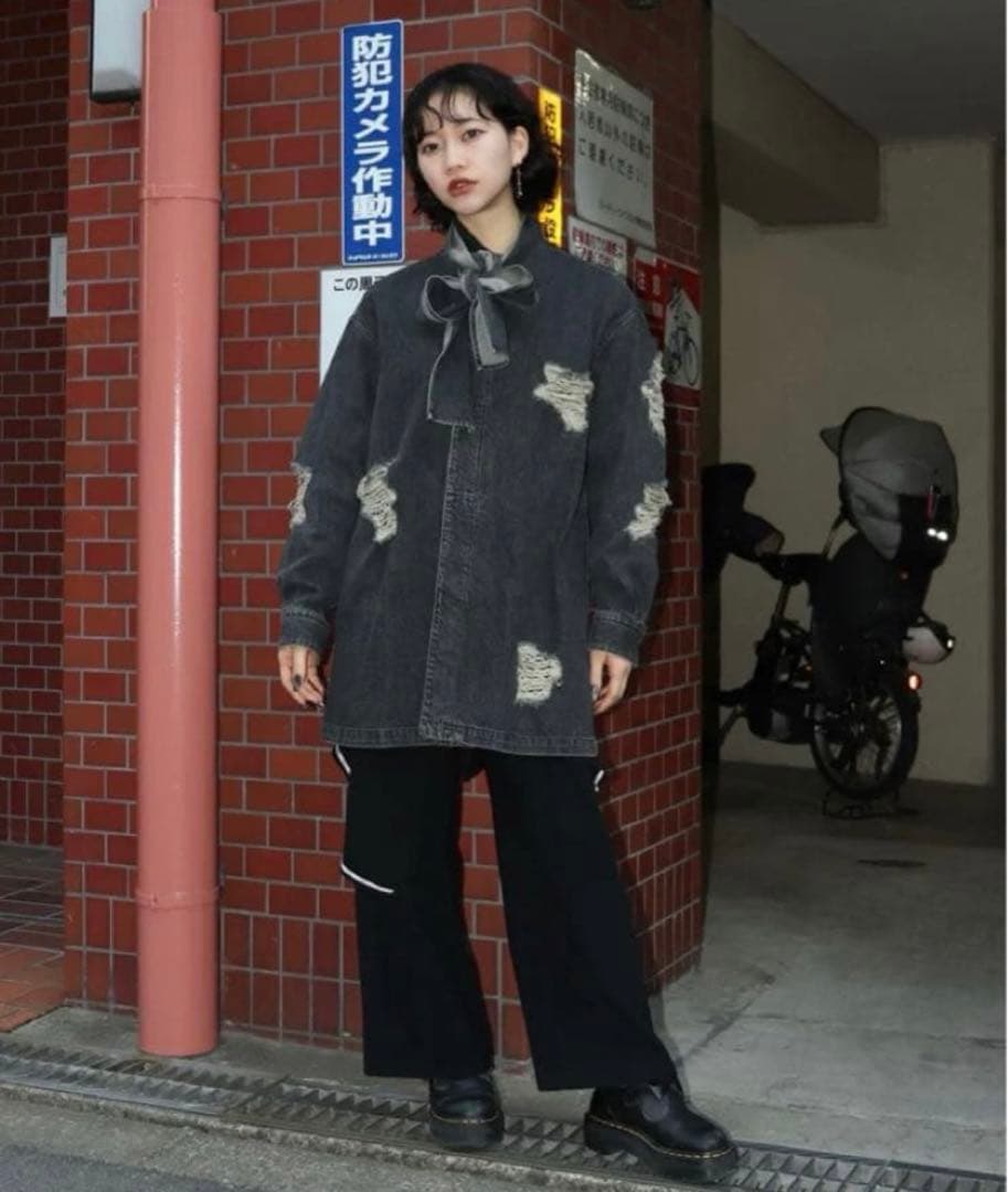 【美品】BELPER デニムボウタイブラウス　ブラック