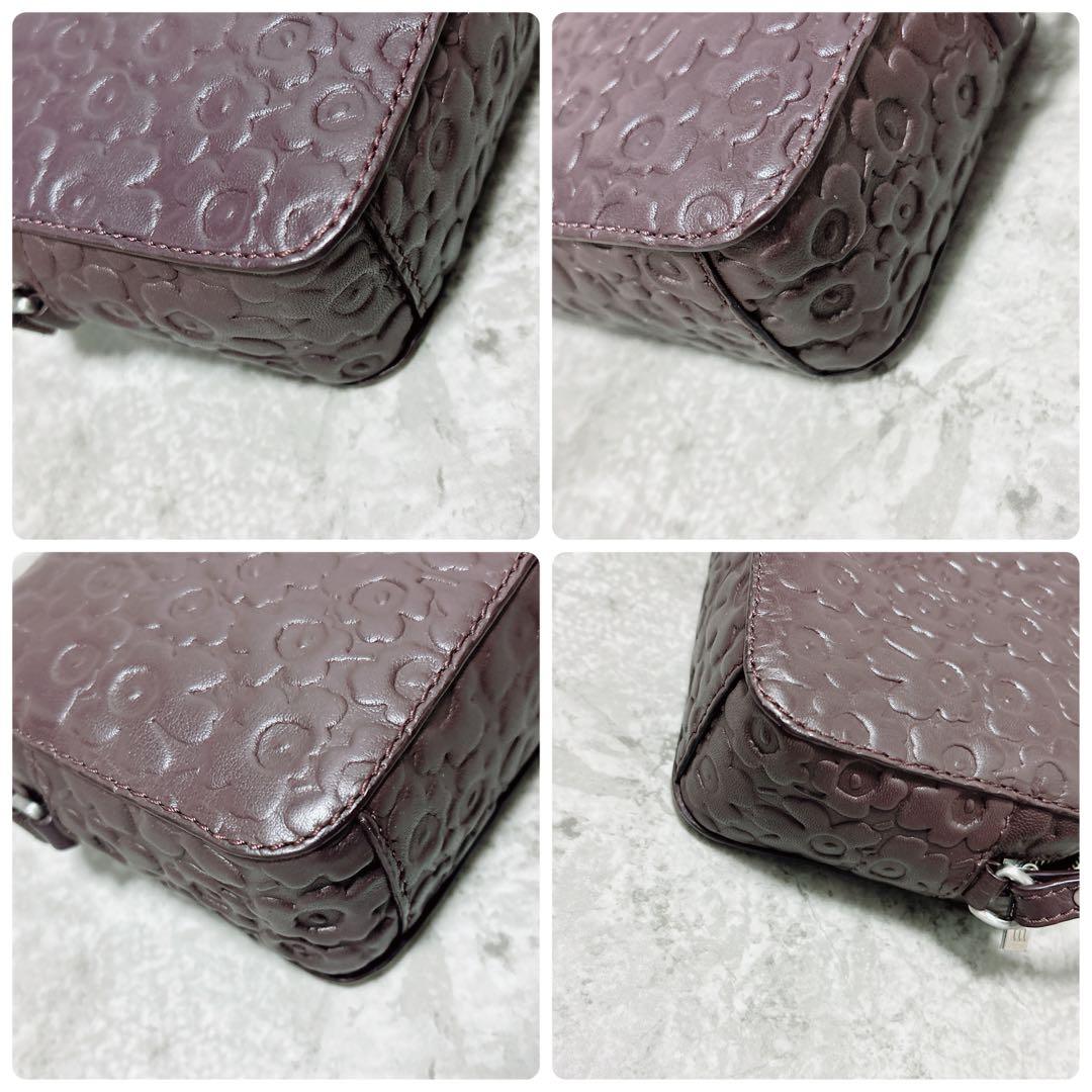 marimekkoショルダーバッグ ポシェット ウニッコ型押し ワインレッド