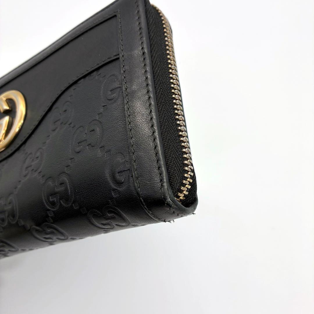 GUCCI グッチ スーキー ラウンドファスナー 長財布 シマレザー ブラック