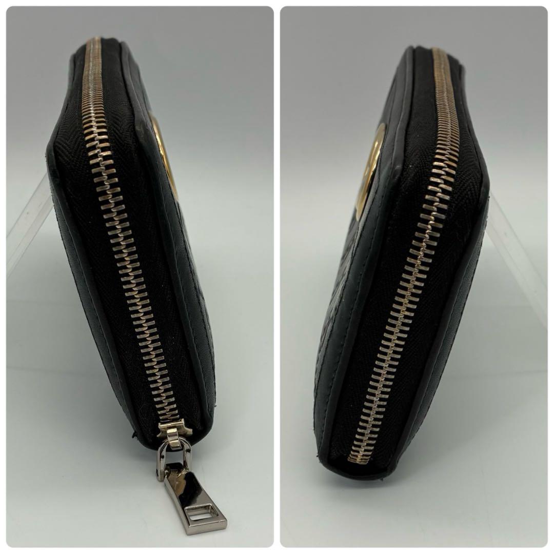 GUCCI グッチ スーキー ラウンドファスナー 長財布 シマレザー ブラック