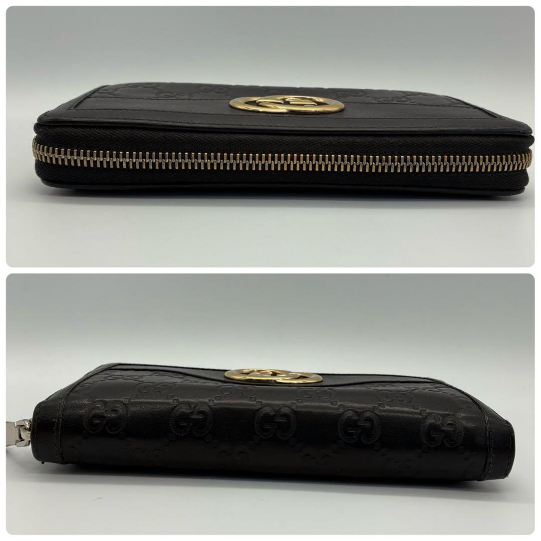 GUCCI グッチ スーキー ラウンドファスナー 長財布 シマレザー ブラック
