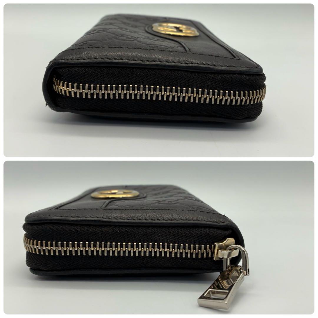 GUCCI グッチ スーキー ラウンドファスナー 長財布 シマレザー ブラック