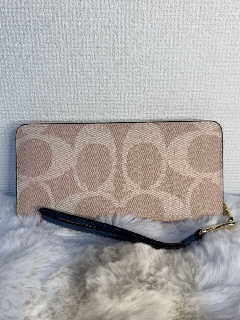 Coach ロゴ入り長財布 ベージュ/ブルー