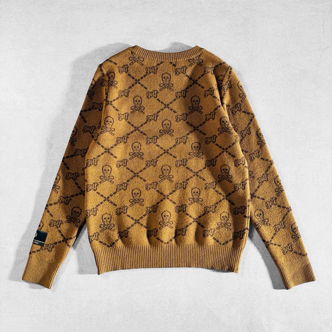 美品 MARK&LONA 縮絨ウール 総柄クルーネックニット 36 日本製