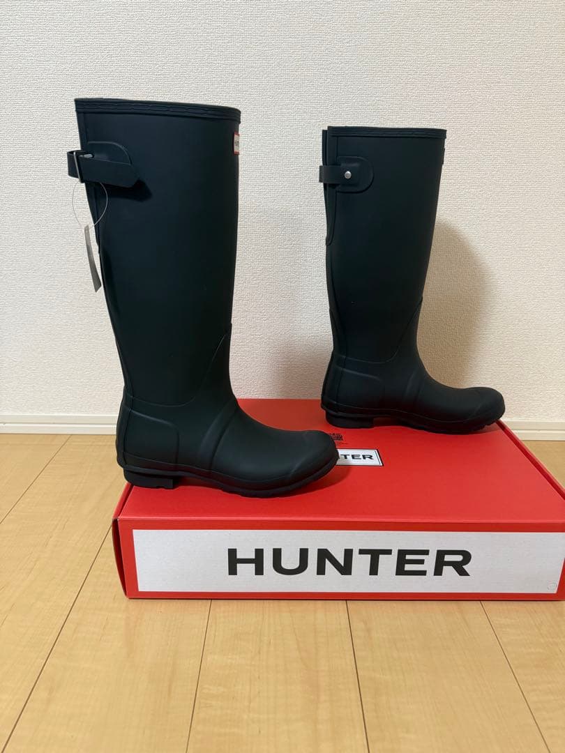 【新品・未使用】HUNTER ブラック 長靴 バックル付き UK5 24cm