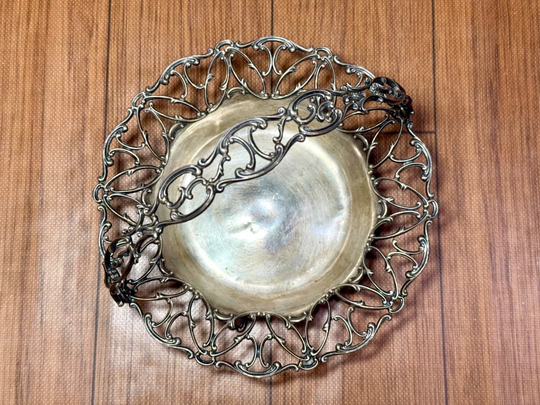 【アンティーク】純銀 米製 STERLING 透かし細工バスケット
