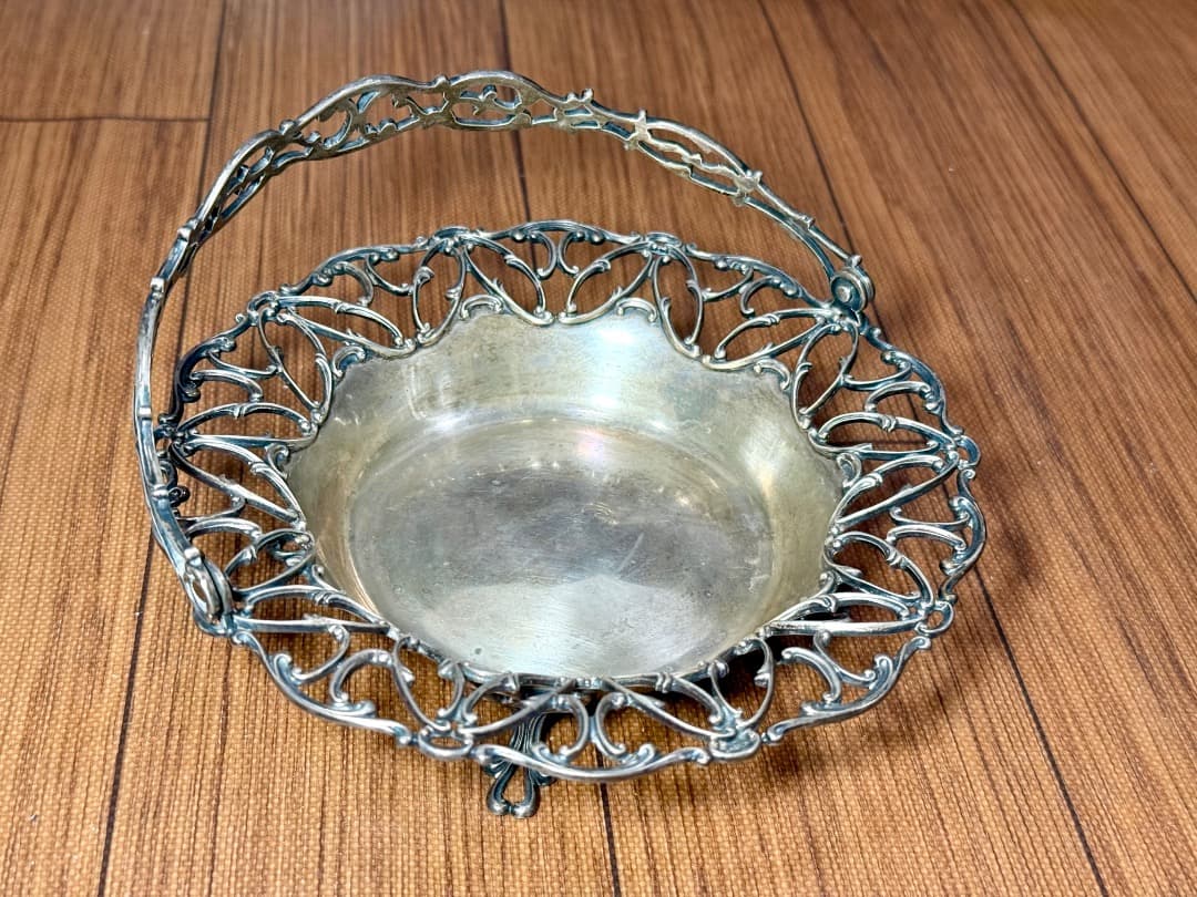 【アンティーク】純銀 米製 STERLING 透かし細工バスケット