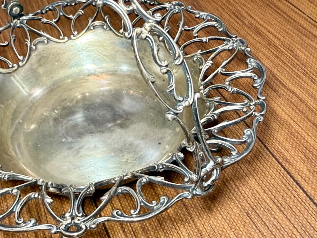 【アンティーク】純銀 米製 STERLING 透かし細工バスケット