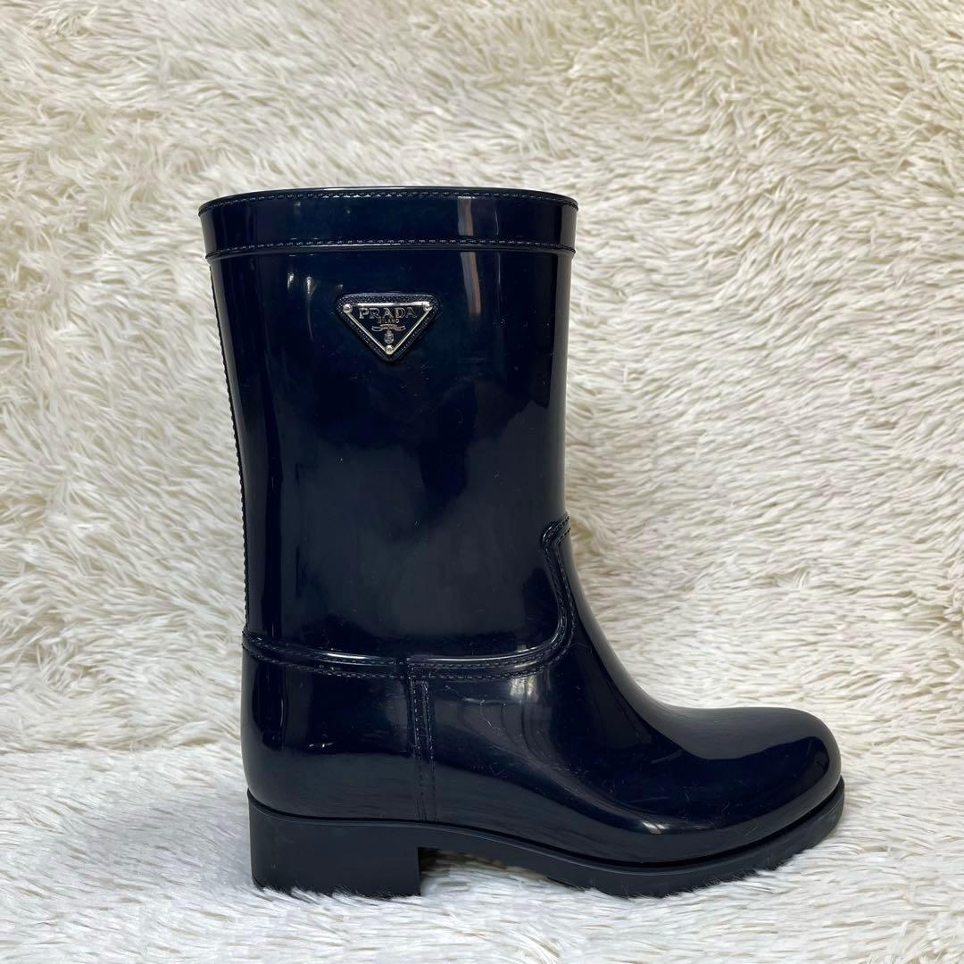 ✨希少✨ PRADA プラダ トライアングルロゴ レインブーツ ネイビー 36