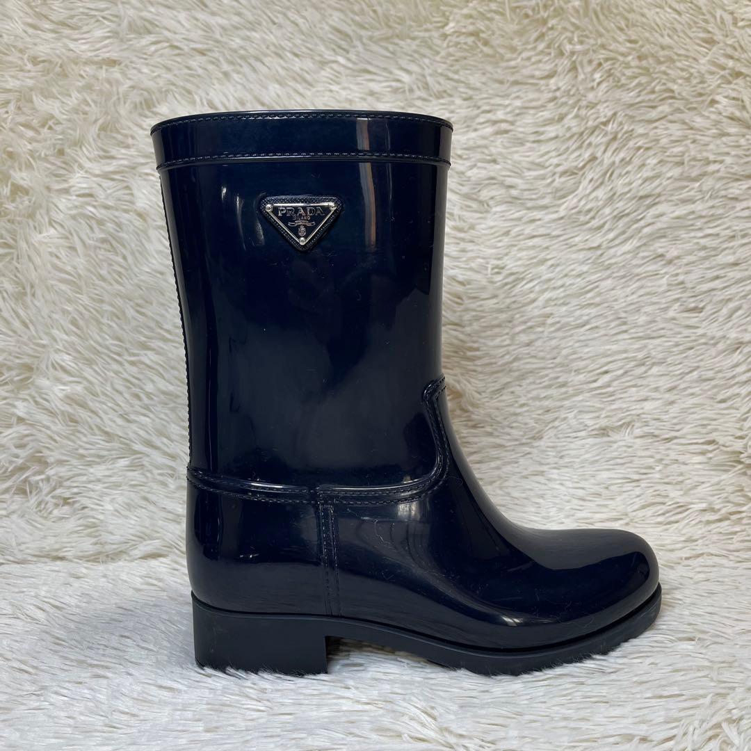 ✨希少✨ PRADA プラダ トライアングルロゴ レインブーツ ネイビー 36