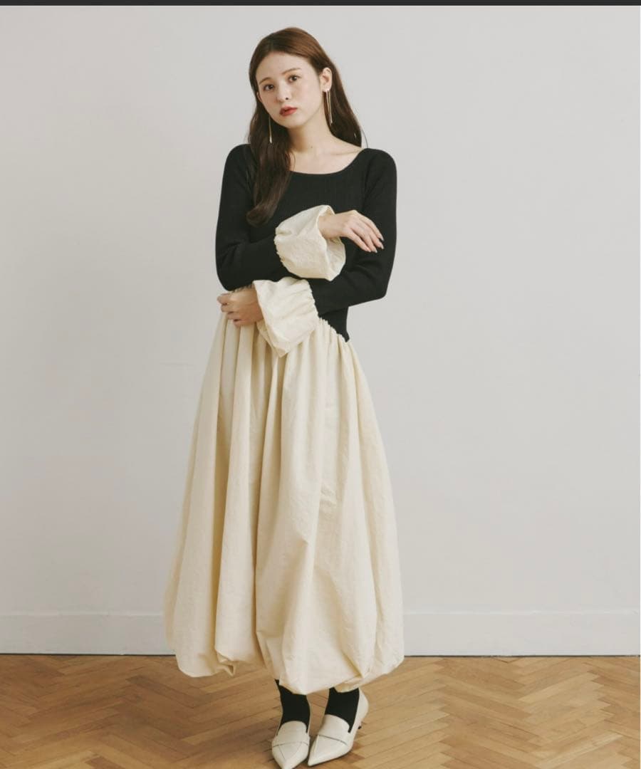 olu.ニットドッキングバルーンワンピース