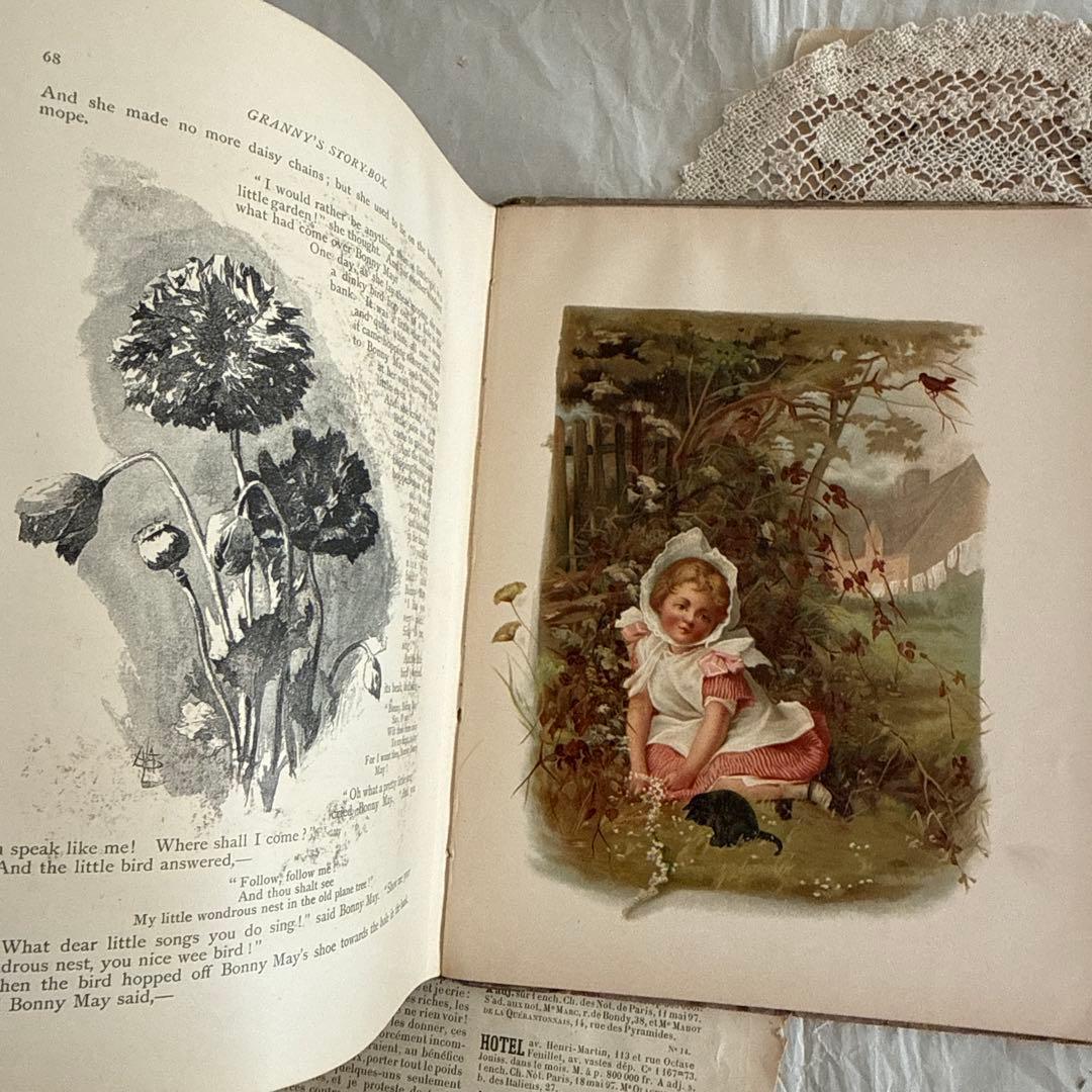 稀少1882年アンティーク美しい絵本クロモリトグラフ洋書ジャンクジャーナル古書