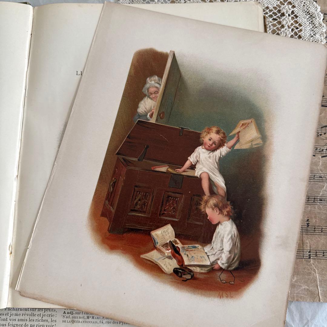 稀少1882年アンティーク美しい絵本クロモリトグラフ洋書ジャンクジャーナル古書