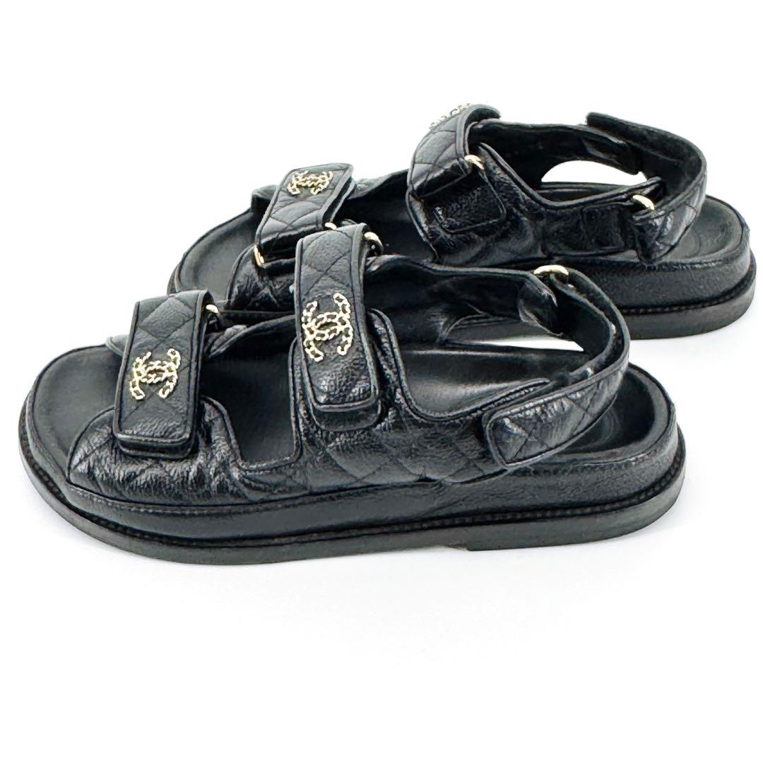 CHANEL シャネル キャビアスキン マトラッセ フッドヘット サンダル 36