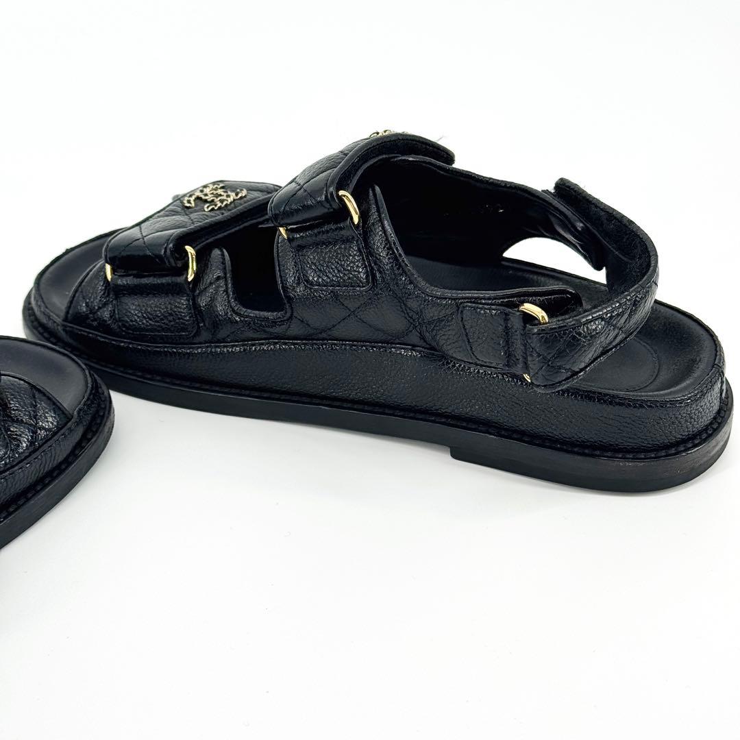 CHANEL シャネル キャビアスキン マトラッセ フッドヘット サンダル 36