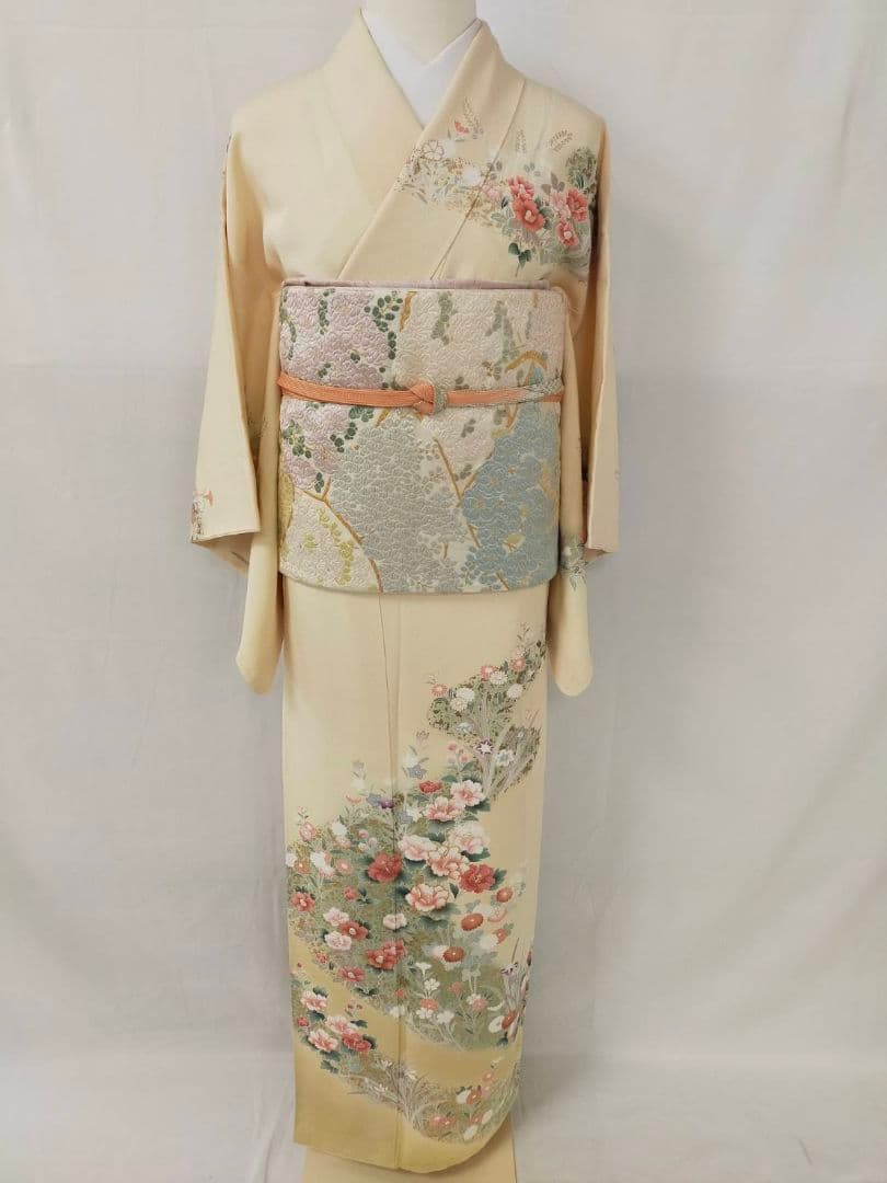 お見分け済　美品　手描き友禅　訪問着と袋帯帯締め