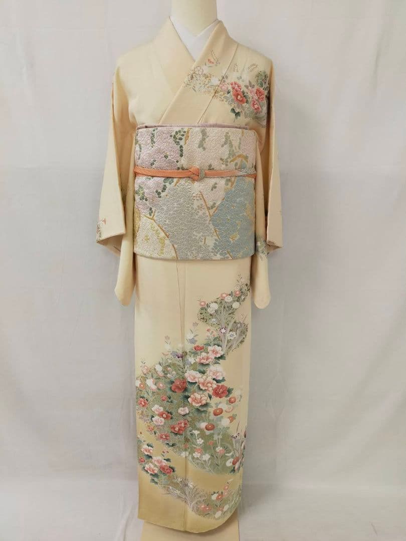 お見分け済　美品　手描き友禅　訪問着と袋帯帯締め