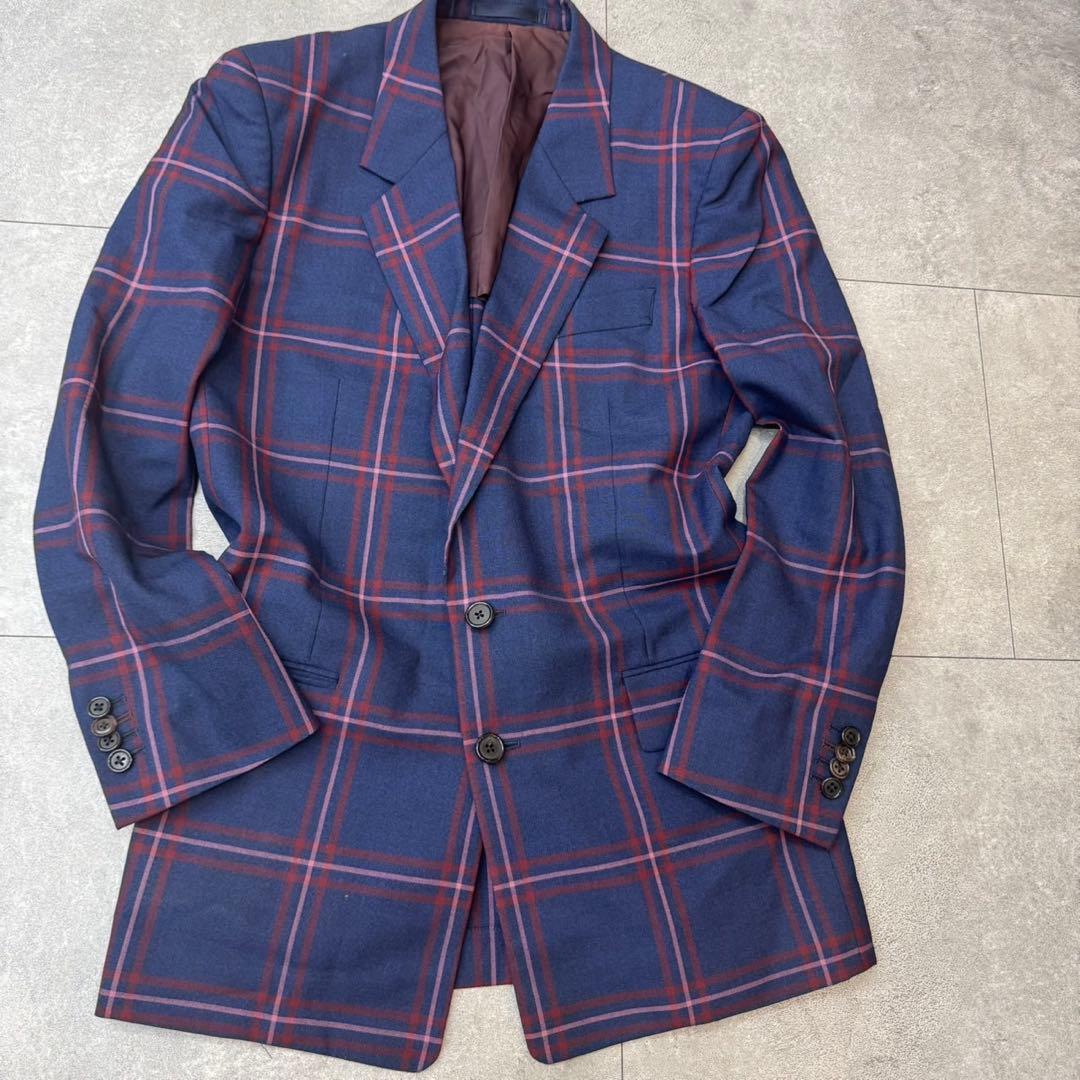 希少 ポールスミス セットアップ チェック ネイビー ウール