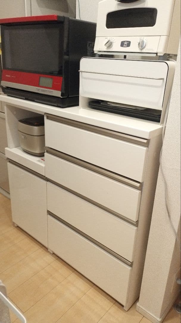 ホワイト 引き出し式食器棚 ニトリ