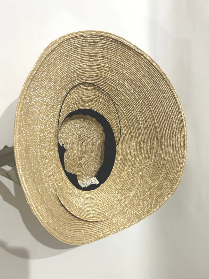 KIKONO Emmaグリーンベージュリボン　麦わら帽子