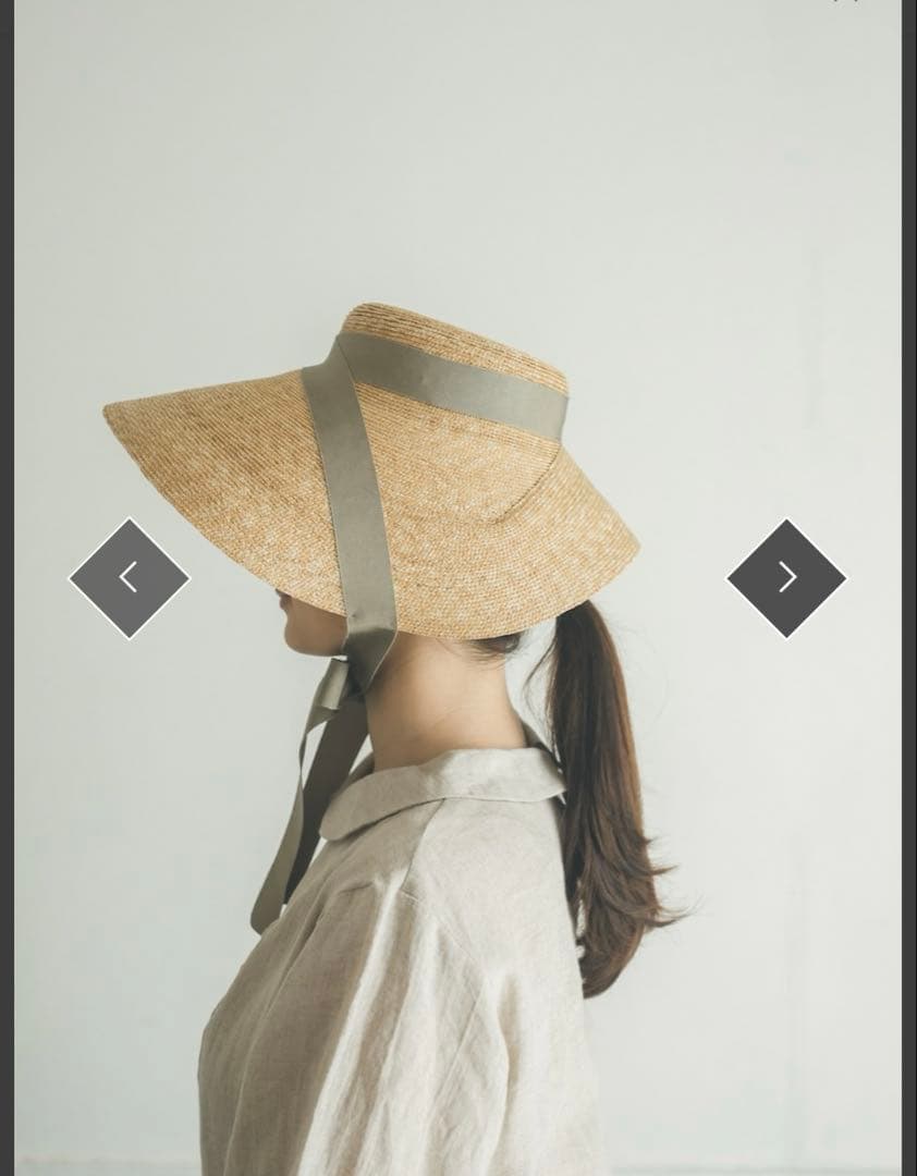 KIKONO Emmaグリーンベージュリボン　麦わら帽子