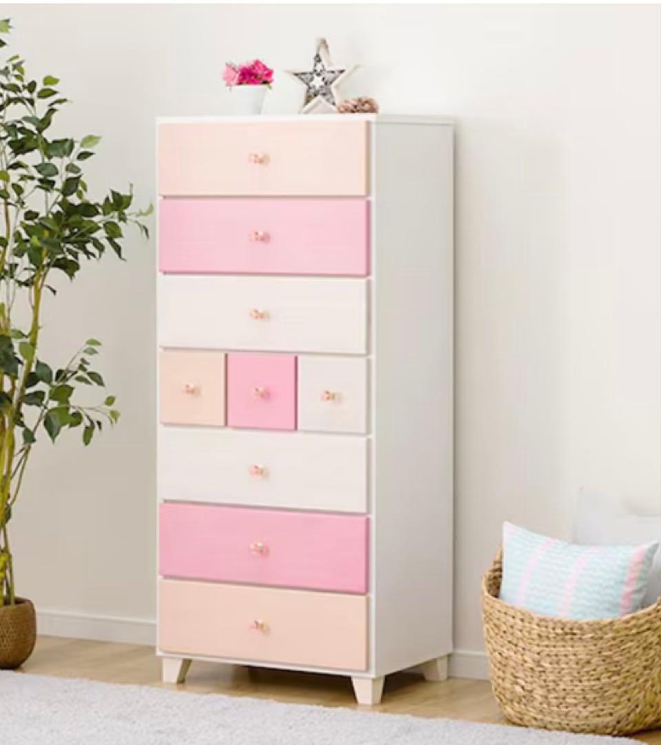 ニトリ　ハイチェスト　7段　ピンク チェスト　タンス
