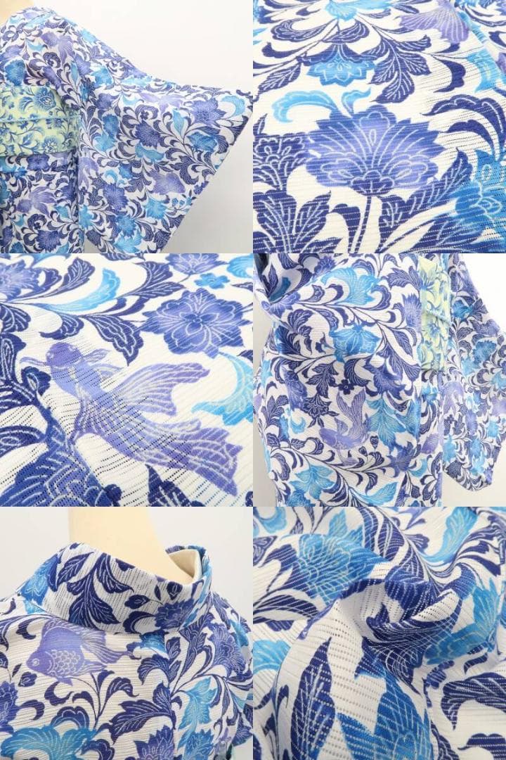 aka 新品 撫松庵 型染金魚 綿絽 洗える夏着物 小紋 浴衣 6211①