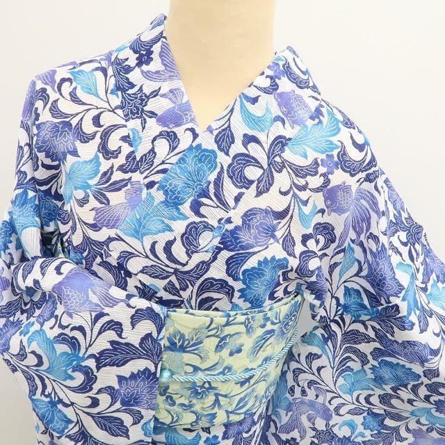 aka 新品 撫松庵 型染金魚 綿絽 洗える夏着物 小紋 浴衣 6211①