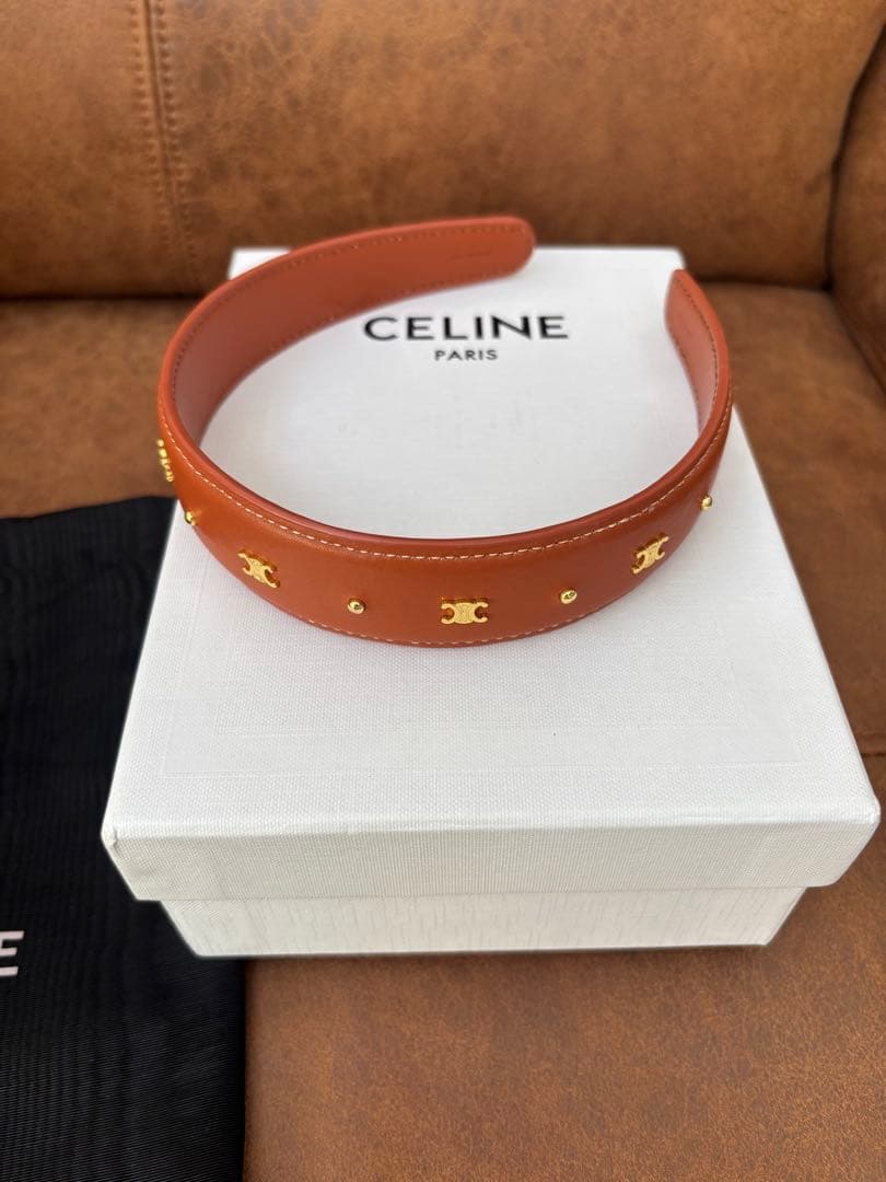 CELINE ヘッドバンド / カーフスキン & ゴールドフィニッシュ ブラス