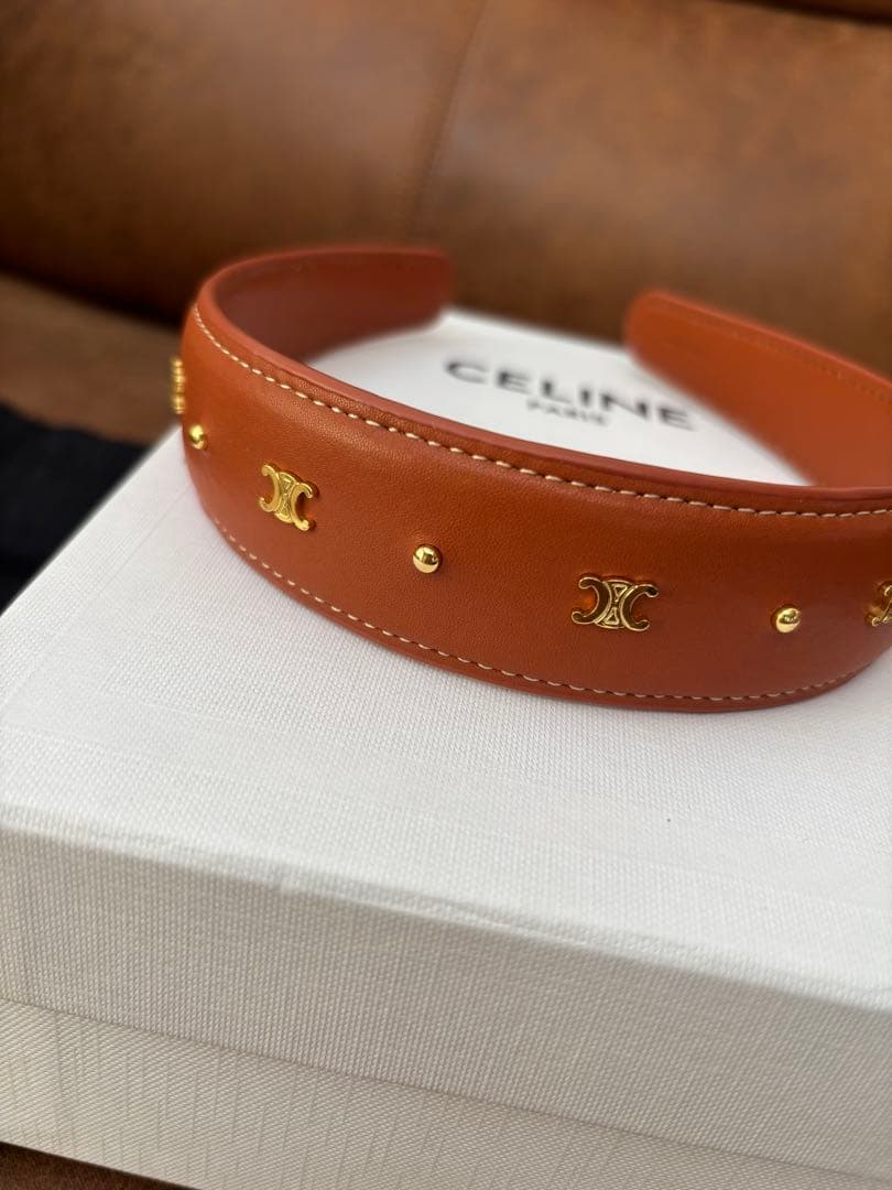 CELINE ヘッドバンド / カーフスキン & ゴールドフィニッシュ ブラス