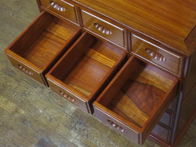 美品 総唐木 花梨 無垢材 10杯 抽斗 民芸 箪笥/チェスト/整理タンス