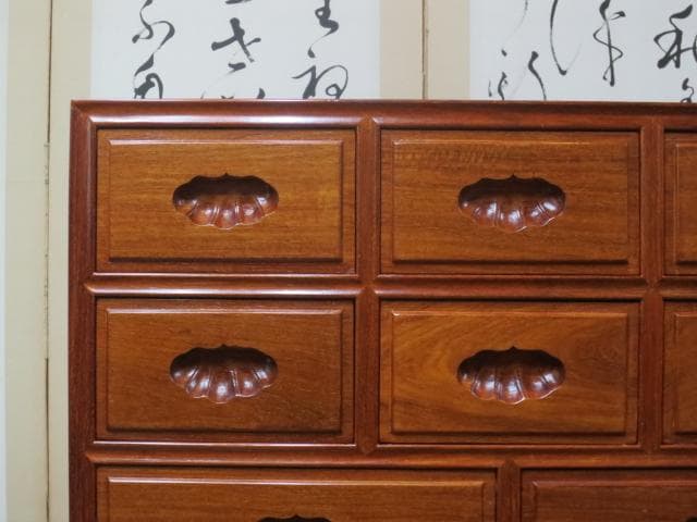 美品 総唐木 花梨 無垢材 10杯 抽斗 民芸 箪笥/チェスト/整理タンス