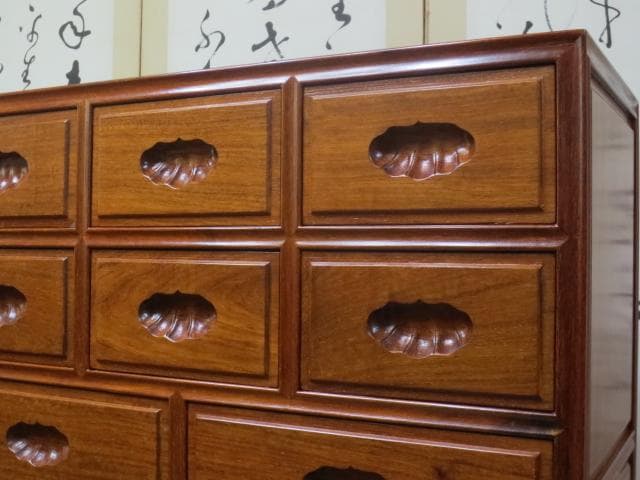美品 総唐木 花梨 無垢材 10杯 抽斗 民芸 箪笥/チェスト/整理タンス