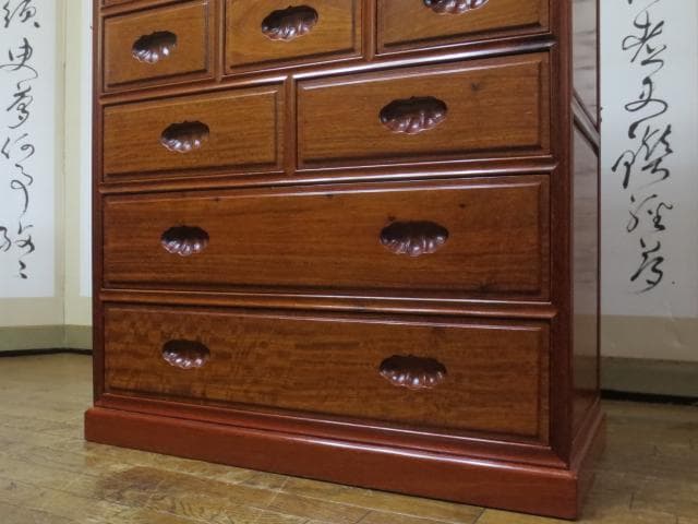 美品 総唐木 花梨 無垢材 10杯 抽斗 民芸 箪笥/チェスト/整理タンス