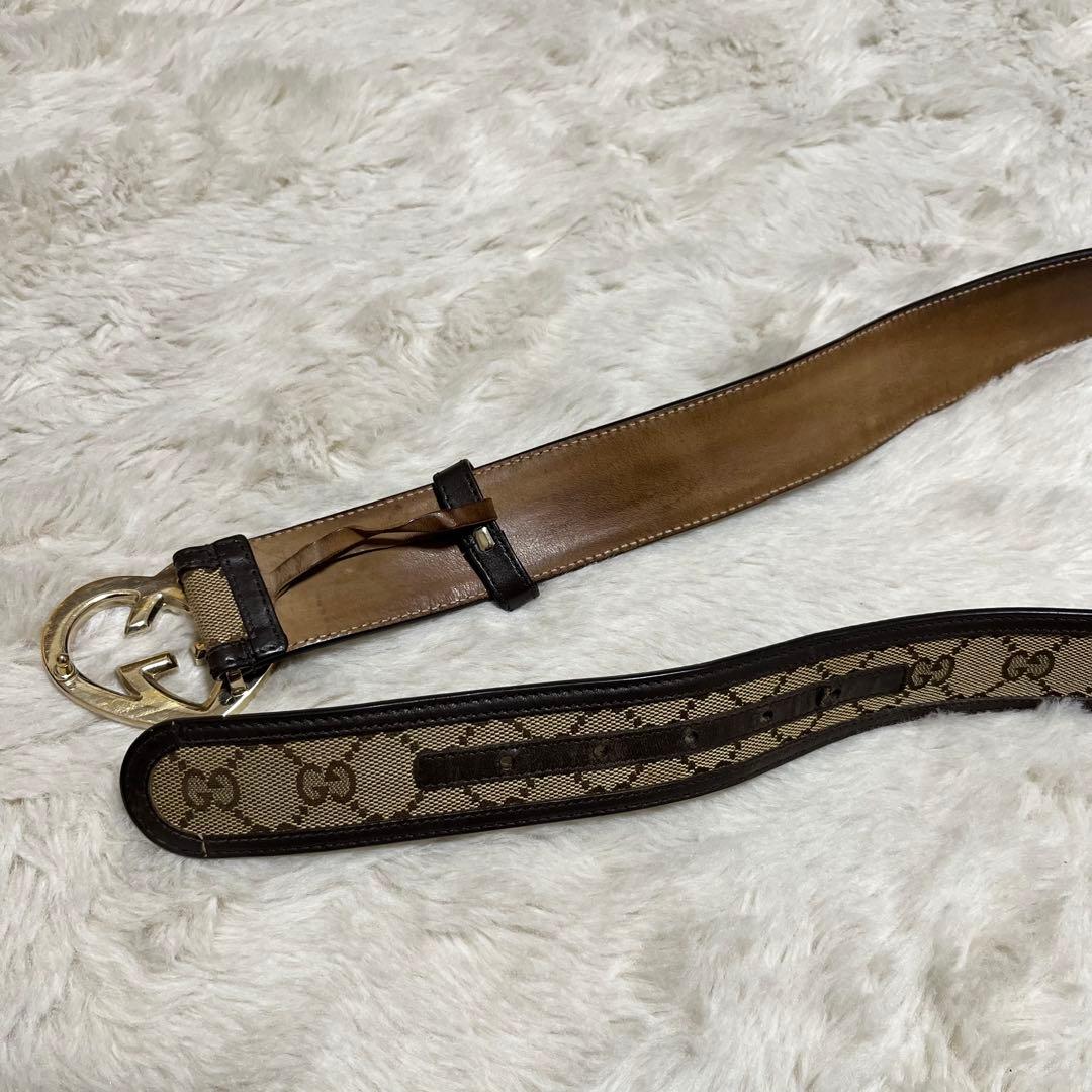 GUCCI グッチ　モノグラム　ベルト　ハートロッキング　キャンバス　GG 金色