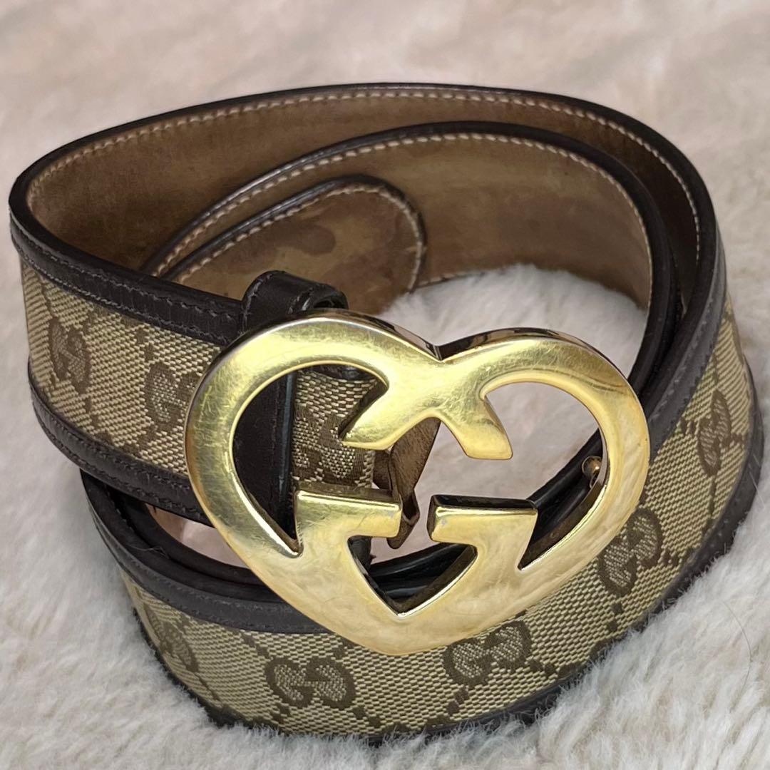GUCCI グッチ　モノグラム　ベルト　ハートロッキング　キャンバス　GG 金色